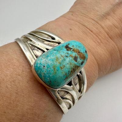 Signed Adam Fierro Sterling Jewelry Cuff with Turquoise