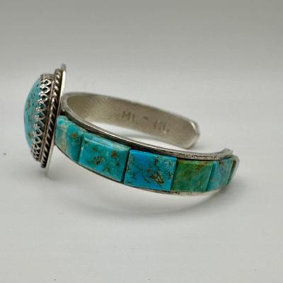 Signed ML CC Sterling Jewelry Cuff with Turquoise