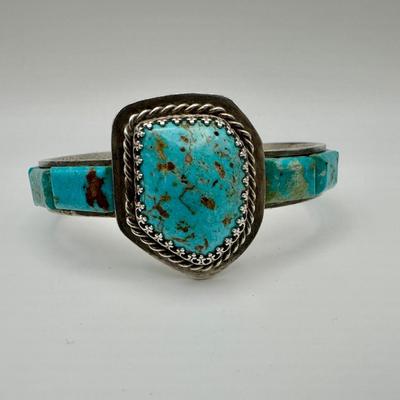 Signed ML CC Sterling Jewelry Cuff with Turquoise