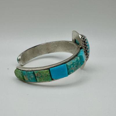 Signed ML CC Sterling Jewelry Cuff with Turquoise