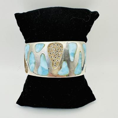 Sterling Jewelry with Larimar & White Topaz Signed w/ Rose Taylor Gallery Retail over $1300