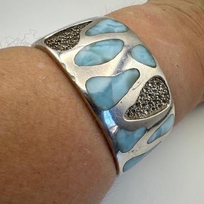 Sterling Jewelry with Larimar & White Topaz Signed w/ Rose Taylor Gallery Retail over $1300