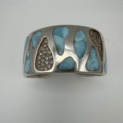 Sterling Jewelry with Larimar & White Topaz Signed w/ Rose Taylor Gallery Retail over $1300