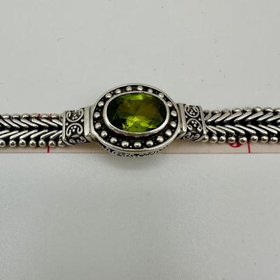 Sterling signed Jewelry with Green Stone