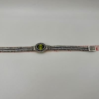 Sterling signed Jewelry with Green Stone