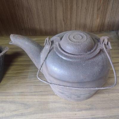 Pair of Vintage Cast Iron Kettles or Humidifiers
