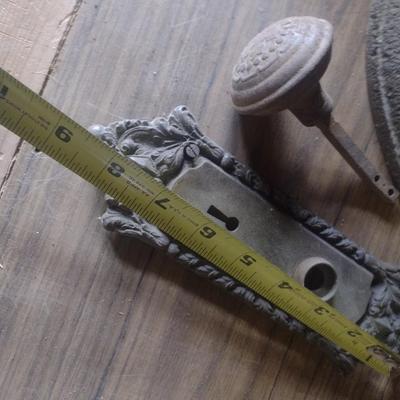 Vintage Cast Sad Iron and Doorknob Plates