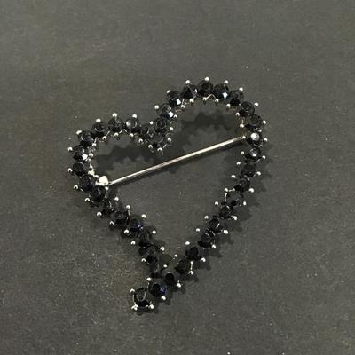 Black Rhinestone heart brooch