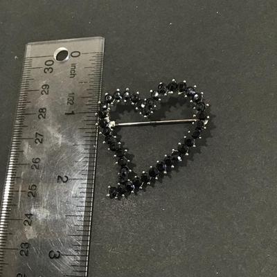 Black Rhinestone heart brooch