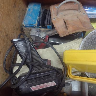 Vintage Hand Crafted Large Storage Box with Contents of Various Tools