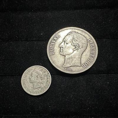 BOLIVAR AND 5 CENTAVOS SILVER COINS
