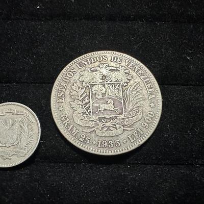 BOLIVAR AND 5 CENTAVOS SILVER COINS