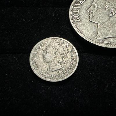 BOLIVAR AND 5 CENTAVOS SILVER COINS