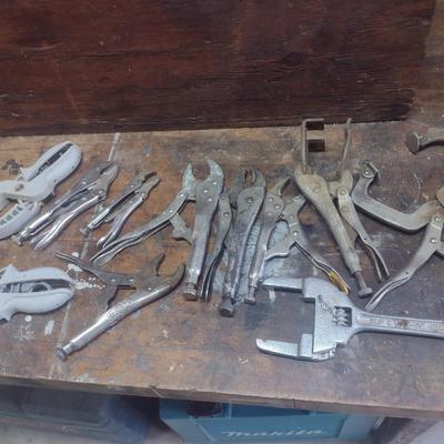 Assortment of Vise Grips and Clamps