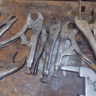 Assortment of Vise Grips and Clamps