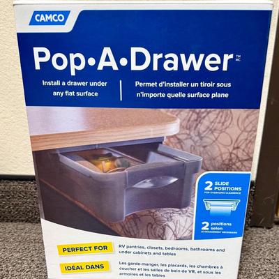 Sale Photo Thumbnail #517: Heavy-duty plastic drawer and mounting slide bracket.  New in original box. 13.5"D x 10.25"W x 4.5"H