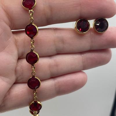 Vintage Swarovski Crystal Ruby Red Bracelet and Earrings set