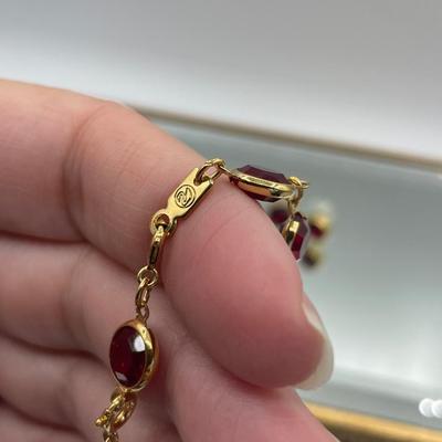 Vintage Swarovski Crystal Ruby Red Bracelet and Earrings set