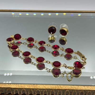 Vintage Swarovski Crystal Ruby Red Bracelet and Earrings set