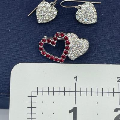 Swarovski Crystal Heart Necklace, Earrings and Pin