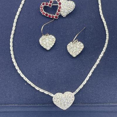 Swarovski Crystal Heart Necklace, Earrings and Pin