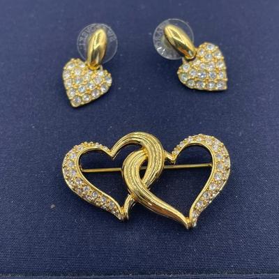 Swarovski Crystal Heart Pin and Earrings Set