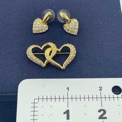 Swarovski Crystal Heart Pin and Earrings Set