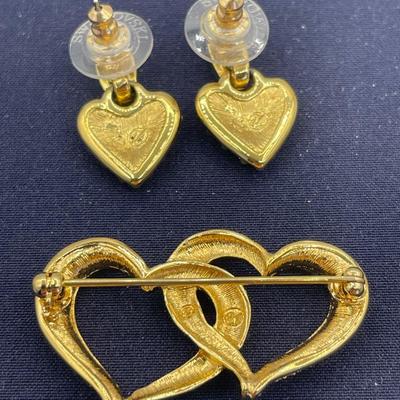 Swarovski Crystal Heart Pin and Earrings Set