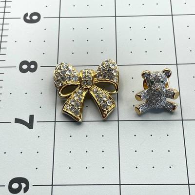 Swarovski Crystal Bow and Teddy Bear Pins