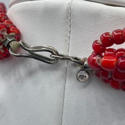 Red Glass and Sterling Silver beaded Necklace