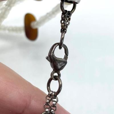 Frosted Glass and Shell Necklace with Sterling Silver