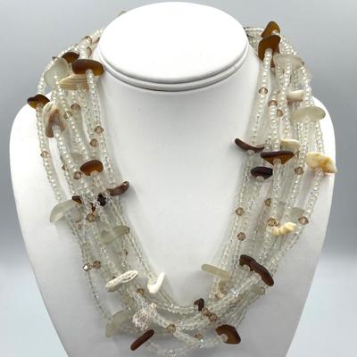 Frosted Glass and Shell Necklace with Sterling Silver