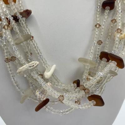 Frosted Glass and Shell Necklace with Sterling Silver