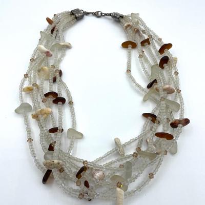 Frosted Glass and Shell Necklace with Sterling Silver