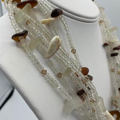 Frosted Glass and Shell Necklace with Sterling Silver