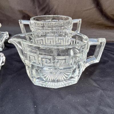 Sale Photo Thumbnail #381: Greek Key oval cream & sugar.  Ridgeleigh candles.  All in good shape.