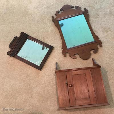 Lot 74 - Antique Wall Cabinet, Chippendale Mirror and Hired Man's Mirror