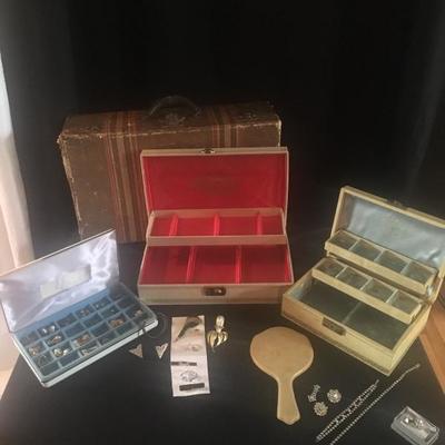 Lot 69 - Jewelry with Jewelry boxes and Vintage Suitcase  