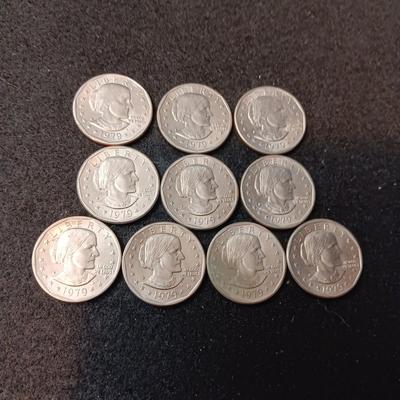 TWO 1979-P, ONE 1979-S, SIX 1979-D SUSAN B ANTHONY DOLLARS