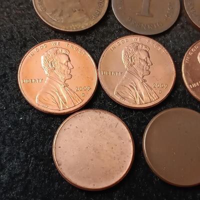VARIOUS COINS WITH MISPRINT ON WHEAT PENNY THAT'S BLANK ON OBVERSE