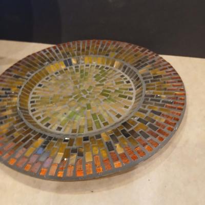Signed Decorative Plate & Mosaic Candle Holder Set