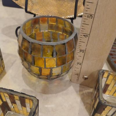 Signed Decorative Plate & Mosaic Candle Holder Set