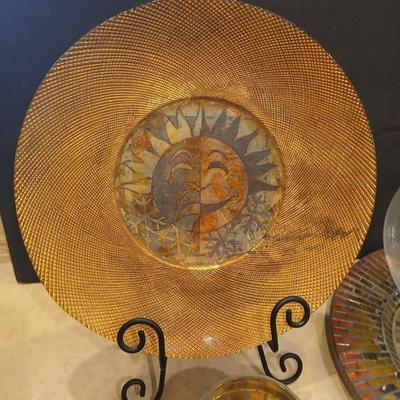 Signed Decorative Plate & Mosaic Candle Holder Set