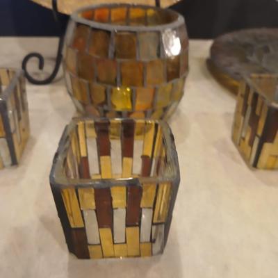 Signed Decorative Plate & Mosaic Candle Holder Set