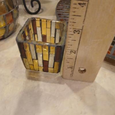 Signed Decorative Plate & Mosaic Candle Holder Set