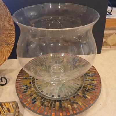Signed Decorative Plate & Mosaic Candle Holder Set