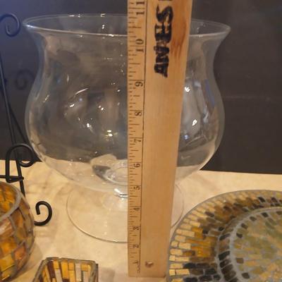 Signed Decorative Plate & Mosaic Candle Holder Set