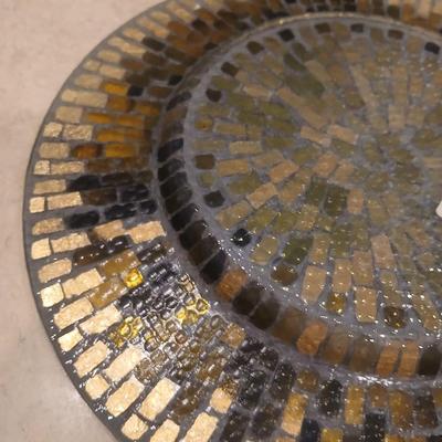 Signed Decorative Plate & Mosaic Candle Holder Set