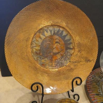 Signed Decorative Plate & Mosaic Candle Holder Set