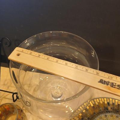 Signed Decorative Plate & Mosaic Candle Holder Set